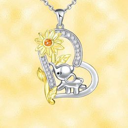 Baby Exquisite Elegant Elephant with Suower Decor Heart Pendant Necklace for Girls Birthday Christmas Gifts
