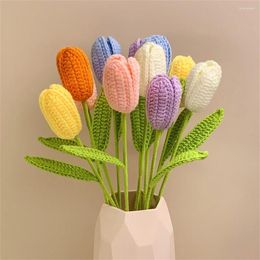 Decorative Flowers 1pcs Hand Knitted Tulips Fake Crochet Finished Flower Wedding Decoration Home Table Decor Mother's Day Gift