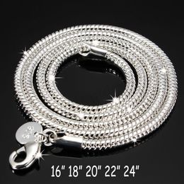 3mm 925 Sterling Chain Silver Snake Necklace 16 18 20 22 24 Inch Solid Silver Lobster Clasp Necklace Chains for Women Jewelry255U