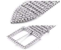 Unisex Metal Chain Elastic Belts Women Diamante Crystal Chain Belt 8 Rows Rhinestone Wide Bling Female Waist Belt7869356