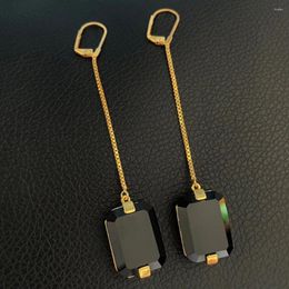 Dangle Earrings Statement Black Crystal Tassel Gold Colour For Women Fancy 2023 Fashion Runway Show Design Jewellery