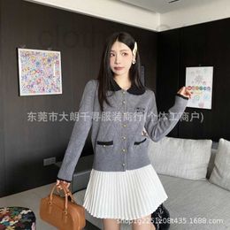 Women's Sweaters Designer 2023 Autumn/Winter New Lace Flip Collar Knitwear Korean Celebrity Womens Cardigan Sweater E6UY