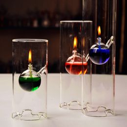 Home decoration hand blown oil lamp wick holder cylinder oil glass lamp refillable liquid candles