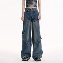 Men's Jeans European and American Personalized Retro Made Old Wash Jeans High Street Loose Spliced Wide Leg Pants for Men and Women 231206