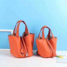 Sell designer bags on the cheap 2023h new first layer litchi leather bucket brand fashion portable vegetable basket women's286f