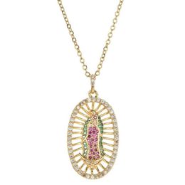Virgin Mary Pendant Necklace for Women Gold Colour CZ Crystal Stainless Steel Jewellery Whole Colar Chain Cross Trendy Gift249N