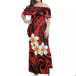 Plus Size Dresses Plus Size Dresses Hycool S-7Xl Samoan Red Dress Tight Off Shoder Tribal Print Women Party Hawaii Bodycon Maxi Weddin Dhjkh