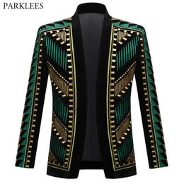 Men's Suits Blazers Luxury African Embroidery Cardigan Blazer Jacket Men Shawl Lapel Slim Fit Striped Suit Jacktes Male Party Prom Wedding Costumes 231206