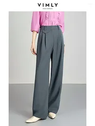 Women's Pants Vimly Loose Wide Leg Tailoring For Women 2023 Autumn High Waist Straight Pleated Front Grey Trousers Mopping M2853