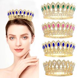 Hair Clips High-End European And American Golden Crown Multi-Color Round Pageant Luxury Headdress Birthday Bridal Tiaras Female