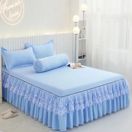 Bed Skirt Korean Style Ruffles Bed Skirt with Pillowcase Solid Mattress Cover Bedclothes Fitted Bed Sheet Single Double Size Home Textile 231205