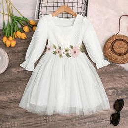 Girl's Dresses Children's clothing girl 4-7 year white long sleeved mesh dress suitable for elegant vacation party dress for little girls 2312306