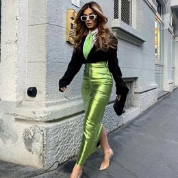 Skirts Echoine-Jupe crayon taille haute vert metallique argente sexy slim soiree club vintage ete 231206