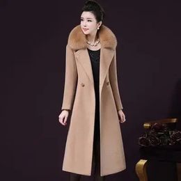 Women's Wool Blends DoubleSided Cashmere Coat Autumn Winter Middleaged Women Faux fur collar Coats Long Jackets 231206
