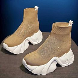 Boots European Knitted Socks and Womens Autumn New Thick Sole Rhinestone Flying Weaving Shoes Casual Inner Increase Elastic Thin 230830