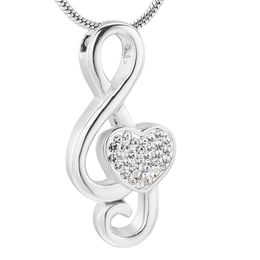 IJD11531 Golden Cremation Jewellery Hold Clear Crystal Heart & Music Note Stainless Steel Memorial Urn Necklace For Ashes Funnel283z