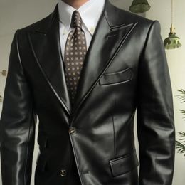 Mens Suits Blazers Singlebreasted Lapel Leather Jacket Blazer Men Black Coat Casual Korean Chaquetas Hombre Motorrad 231206