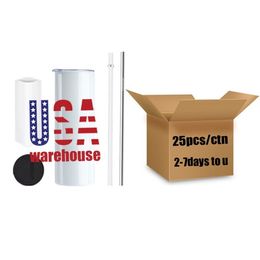 USA CA warehouse blank skinny Wholesale bulk stainless steel 20oz sublimation tumbler straight with straw 126