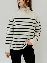 Women's Sweaters Women Contrast Colour Striped Wool Cashmere Sweater Autumn 2023 Ladies Turtleneck Long Sleeve Loose Casual Pullobver Tops