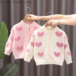 Cardigan Children Clothes 2023 New Kids Sweaters Coats for Baby Girls Knitted Cardigan Crochet Heart Jackets Toddlers Outerwear Outfits Q231206