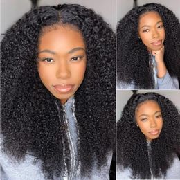 Kinky Curly Lace Front Wig Human Hair With 4C Edges Baby Hair Lace Wigs Realistic Natural Curly Hairline Lace Wig 130% Density