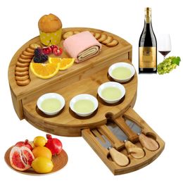 Decorative Objects Figurines Bamboo Cheese Plate Wooden Breadboard Cutlery Cutter Set Charcuterie Board With Slide Out Drawer Cooking Tools 231205