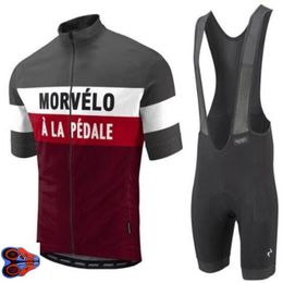 Morvelo high quality Short sleeve cycling jersey and bib shorts Pro team race tight fit bicycle clothing set 9D gel pad280Q