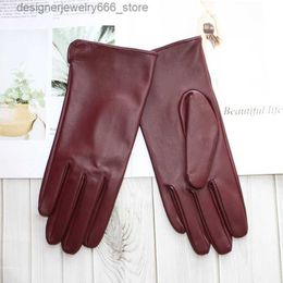 Five Fingers Gloves New Ladies Sheepskin Touch Screen Gloves Single Leather Thin Unlined Classic Solid Color Versatile Straight Driving Gloves Q231206