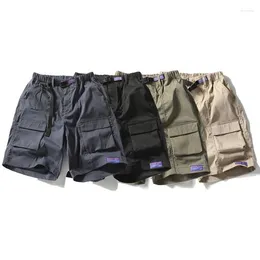 Men's Shorts Trendy Cargo 2023 Summer Retro Multi Pocket Elastic Waistband Half Pants Street Loose Versatile Straight Short