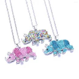 Pendant Necklaces Fashion Women Necklace Rhino Rhinestone Animal Theme Charm Link Chain Jewellery Festival Gift For Friends Lover Family