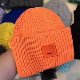 Winter hat designer beanie hats designers women AC square smiley face wool knitted high version female pullover wool hat casual warm elastic fitted capsIZA6