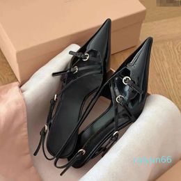 New Slingback Sandals Conical heel pumps heels kitten Hee Leather sole Women's Dress Shoes Party wedding Evening shoes with box