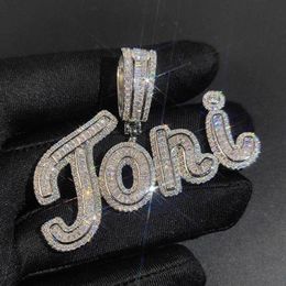TopBling A-Z Custom Signature Letters Name Pendant Necklace Bling T Cubic Zircon Hip Hop 18k Real Gold Plated Jewelry249S
