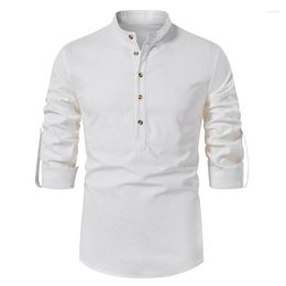 Men's T Shirts Solid Colour Long-Sleeved Breathable Liner Shirt Long Sleeve Linen