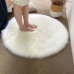 Carpet Round Soft Handmade Sheepskin Fur Christmas Tree Rugs for Bedroom Living Room Floor Shaggy y Plush Carpet White Bedside Mats 231205