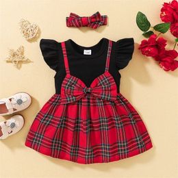 Girl's Dresses 0-36 months old baby girl dress set casual plaid Christmas dress and headband baby girl Christmas party dress 2312306