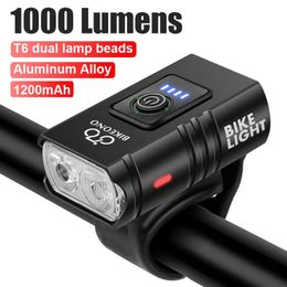 Bike Lights Bright Bicycle Light T6 LED Front USB Rechargeable MTB Mountain Lamp 1000LM Headlight Flashlight Cycling Scooter 231206