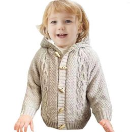 Jackets Baby Sweater Coats Boys Girls Autumn Winter Clothing Solid Colour Long Sleeve Hooded Knit Tops Toddler Knitwear Outerwear