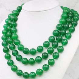 Chains Long 10MM Natural Green Jade Chalcedony Round Beads Necklace Stone Christmas Gift 50inch Fashion Jewelry Making Design