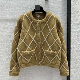 Women's Knits s Knitted sweater autumn women's hand sewn twisted flower ribbon diamond grid knitted cardigan yarn texture super soft and sticky 8L7N