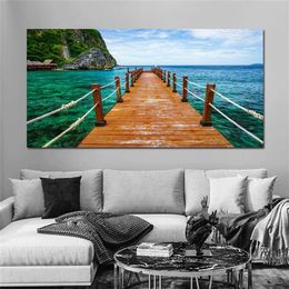 Old Wood Bridge Posters Canvas Painting Wall Art Pictures For Living Room Sea Lake Scenery Prints Sky Sunset Modern Home Decor205M