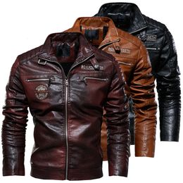 2023 Leather Jacket Men Winter Fleece Motorcycle Faux Removable Fur Collar Windbreaker Ropa De Hombre Slim Coat 231220