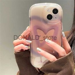 Cell Phone Cases Evening Bags Korean Aesthetic Gradient Butterfly Clear Phone Case For iPhone 14 13 12 11 Pro Max 14Plus Wave Edge Shockproof Soft Cover Fun J231216