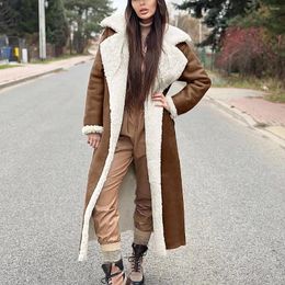 Women's Fur Long Leather Coat Wool Thickened Casual Plush Winter Lamb Hair Style Street Trend Office Lady Windbreaker