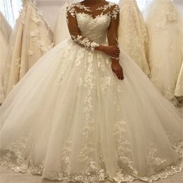 Princess Fulllace Ball Gown Wedding Dress 2024 O Neck Sheer Neck Bride Dress Corset Appliques Country Bridal Dress Court Dream Curvy Plus Size Bohemian Mariage Novia