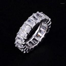 925 SILVER PAVE SETTING FULL SQUARE Simulated Diamond CZ ETERNITY BAND ENGAGEMENT WEDDING Stone Rings Size 5 6 7 8 9 10 11 121316r