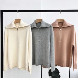 2024 Pink.Gray/White Pullovers Designer O Neck Long Sleeves Women Sweaters 100% Cashmere Milan Runway Lapel Neck Zipper Sweaters Womens 12089