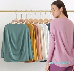lu Casual and relaxed lemon Long Sleeve Shirt Women Yoga Sports Tops Fitness Shirts Bum-Covering Length Sweatshirts Su