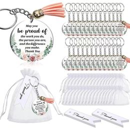 Keychains Lanyards 48set Thank You Gift Inspirational Keychains Acrylic Keychain with Tassels Organza Bags for Teacher Birthday Graduation Gift 231205