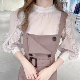 Women's Blouses Sweet Fashion Chic Ruffles Dot Women Tops Japanese Elegant Fresh 2023 Autumn Ol Office Lady Stand Collar Blusas